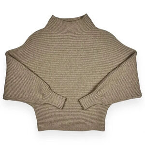 Anthropologie Tan Ribbed Slouchy Mock Neck Sweater